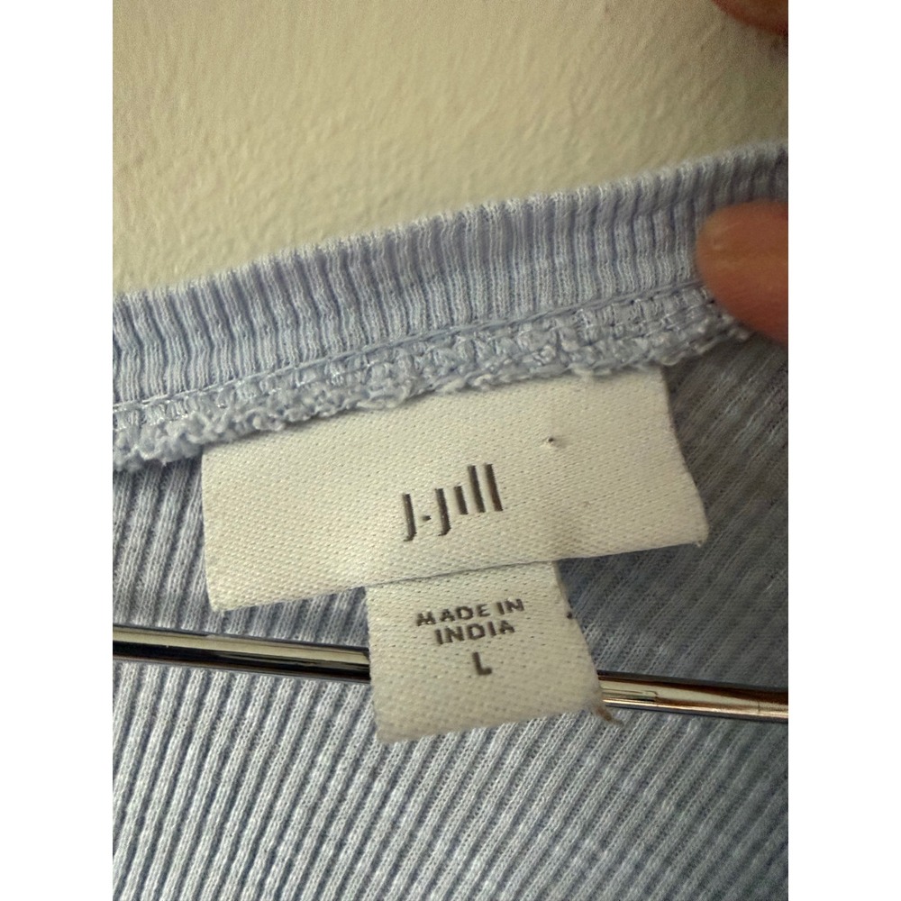 J.Jill Light Blue 100% Pima Cotton Ribbed V-Neck 3/4 Sleeve Seamed Top Large - Picture 2 of 7